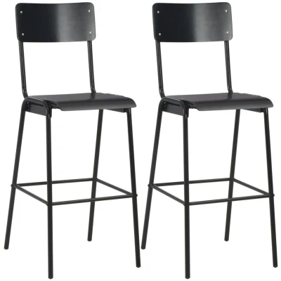 Image of vidaXL Bar Chairs 2 pcs Black Solid Plywood Steel