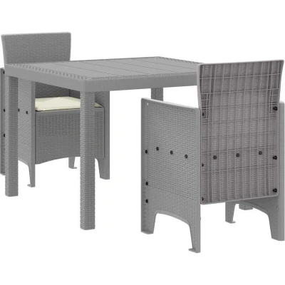 Image of vidaXL 3 Piece Garden Dining Set with Cushions Light Grey Poly Rattan