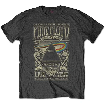 Image of PINK FLOYD Unisex Adult Carnegie Hall Poster T Shirt (XS) (Charcoal Grey)