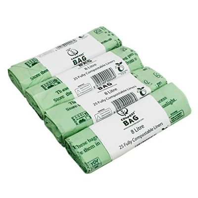 Image of 8 Litre x 100 Bags Compost Bag Compostable Kitchen Caddy Liner Food Waste Bin Liners EN 13432 8L with Composting Guide