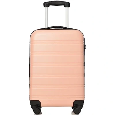 Image of ModernLuxe Suitcase, Small Hard Shell ABS Carry on Travel Trolley 4 Wheel Spinner, Lightweight Lockable Hand Luggage, 20inch, Pink