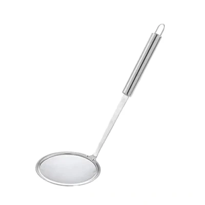 Image of PEBBLE HUG Stainless Steel Ultrafine Mesh Oil Skimmer, Strainer Colander, Spoon Filter Soup Strainer, Colander Non Slip with Long Handle, Lightweight Kitchen Tool (12 cm)