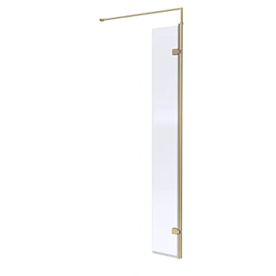 Image of Hudson Reed WRSBB30 Wetroom Modern Bathroom &#039;Shower Shield&#039; Coated 8mm Toughened Safety Glass Hinged Return (Use in Conjunction with Another Screen), 300mm, Brushed Brass