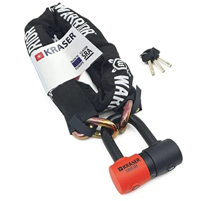 Image of KRASER KR50100 High Security Anti Theft Chain Lock for Motorcycles + Mini U Disc ø13.5/0.53in, SRA Approved, Fully Tested Versatile Motorcycles, Scooters, Parking Anchor 100cm/3,2ft Long