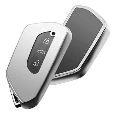 Image of OATSBASF Car Key Case for VW, Compatible with Golf 8 Seat Leon MK 4 Tarraco Ateca Skoda Octavia TPU Silicone (Silver)