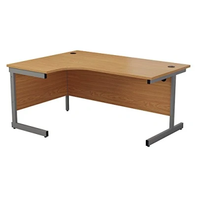 Image of Office Hippo Heavy Duty Desk, Left Corner Strong &amp; Reliable Workstation, Table With Integrated Cable Ports, PC Desk For or Home Oak Top / Silver Frame