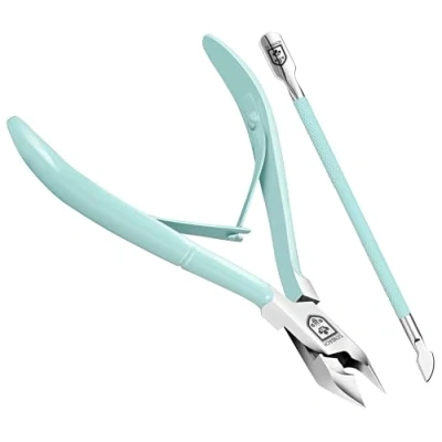 Image of SENBACH Cuticle Trimmer with Pusher, Remover Nipper Professional Stainless Steel Cutter Clipper Durable Pedicure Manicure Tools for Fingernails and Toenails (Green)