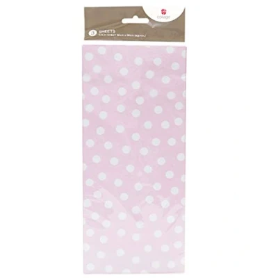 Image of UK Greetings 3 Sheets of Tissue Paper For Her/Friend Birthdays, Thank You, Congratulations or Other Gifts Pink &amp; White Polka Design