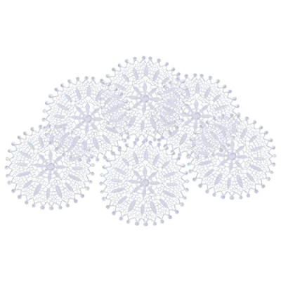 Image of Pack of 6 Floral Lace Round Doilies 100% Polyester Vintage Table Linen Doyley Mat 18.5cm (White)
