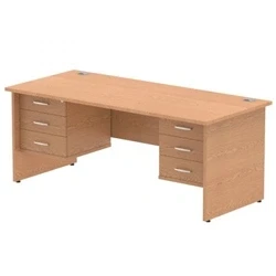 Image of Impulse 1800x800mm Desk Oak Top Panel Leg 2x3 Drawer Fixed Pedestal