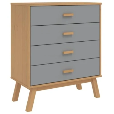 Image of vidaXL Solid Pine Wood Drawer Cabinet Chest in Grey Brown, Scandinavian Design Storage Unit with 4 Drawers for Living Room/Bedroom/Hallway, 76.5x39x90cm