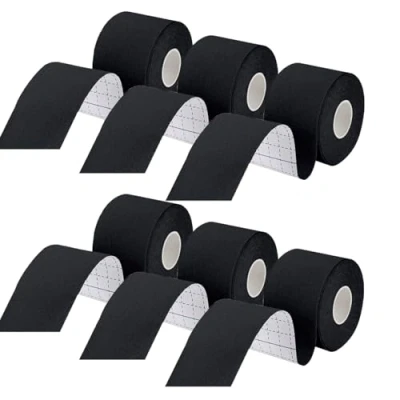 Image of ANAMPION Kinesiology Tape, Waterproof Sports Tape for Athletes Physio Elastic Pain Relief Adhesive Muscles Shin Splints Ankle Knee Shoulder (Black, 6 Rolls)