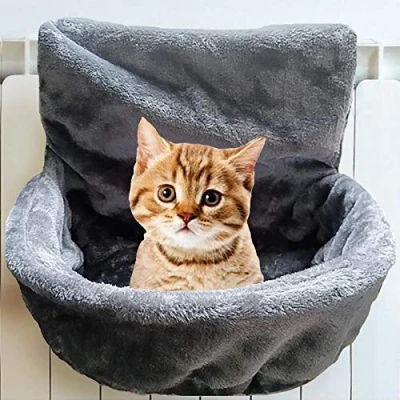 Image of Radiator Bed for Cats Plush Hammock Large Warm and Comfortable with Sturdy Metal Frame Easy Installation (47 x 40 45 cm, Grey)