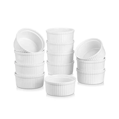 Image of MALACASA Ramekins Set of 12, 350ML Dipping Bowls Creme Brulee Porcelain Soufflé Dishes Small Baking Dish for Serving Dip, Custard, Ice Cream, Oven Safe, Ivory White