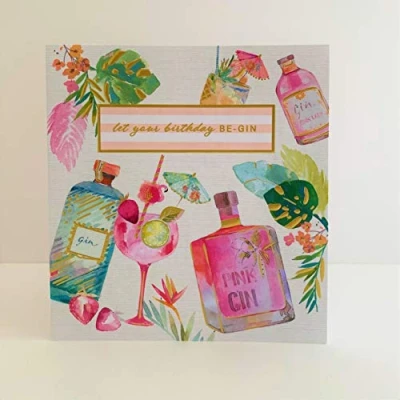 Image of Words n Wishes Female Let Your Birthday Be Gin Card Pink Flamingo Cocktails