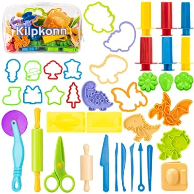 Image of Dough Tools Kit, 42Pcs Accessories, Molds, Shape, Scissors, Rolling Pin with Storage Bag, Party Pack Set for Kids Toddlers Boys Girls