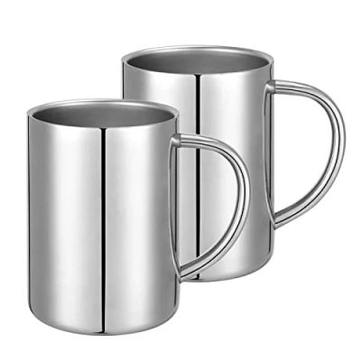 Image of luvtree 2 Pack 400ml Stainless Steel Double Wall Insulated Mug with Handle Suitable for Hot and Cold Beverages Such as Milk/Coffee/Juice/Tea,Dishwasher Safe
