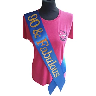 Image of Gemini Ribbons Blue 90 and Fabulous 90th Birthday Sash Holographic Party Womens Mens Gift