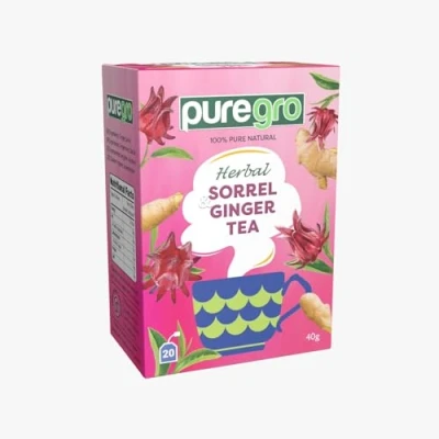 Image of Puregro Sorrel &amp; Ginger Tea 40g (20 Bags) Herbal 100% Pure Natural CAFFEINE FREE.