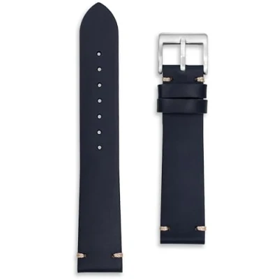 Image of Vintage Stitch Leather Watch Band Strap Catch 20mm Navy Blue (20mm, Dark Blue)