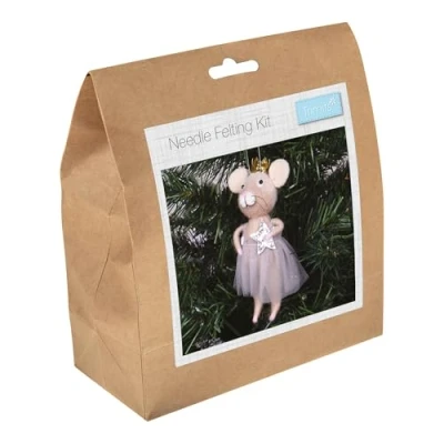 Image of Trimits Needle Felting Craft Kit, Christmas, Includes Roving Wool Stuffing Instructions, Nordic Mouse