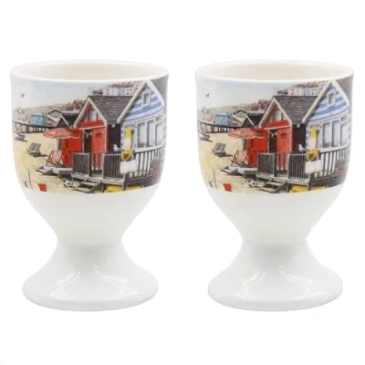 Image of The Leonardo Collection LP94787 Sandy Bay Seaside Beach Huts Egg Cups (Set of 2), Fine China, Boxed