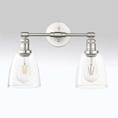 Image of Phansthy Industrial Retro Style Dual Head Wall Lights Bell Glass Shade Double Vintage Sconces E27 Indoor Light Loft Bar Kitchen Lamp Bedroom Vanity Mirror Lighting (Brushed)