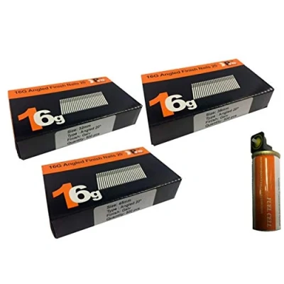 Image of 32mm + 38mm 45mm 16g Angled Nails, 3 x 500 Pack 1 Fuel Cell for Paslode