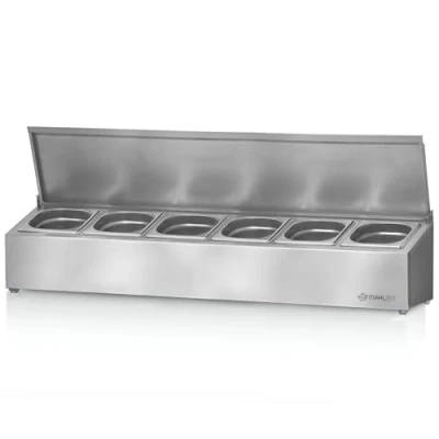 Image of Mahlzeit stainless steel ingredient containers 6 x 1/6 GN catering container with rubber feet Cocktail Gastro kitchen Pizza station Buffet accessories Salad bar