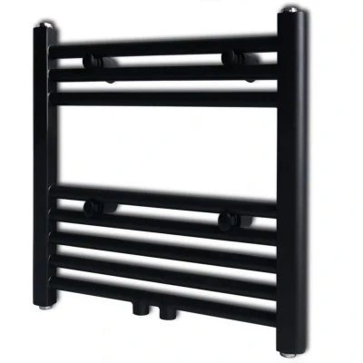 Image of vidaXL Black Bathroom Central Heating Towel Rail Radiator Straight 480x480mm