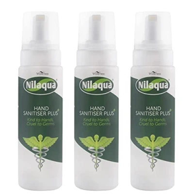 Image of Nilaqua Foaming Hand Sanitiser, Alcohol Free and Fragrance Free, Kind To Hands Nourishing 200ml Trio Pack Hospital Grade, Effective against major Viruses &amp; Bacteria