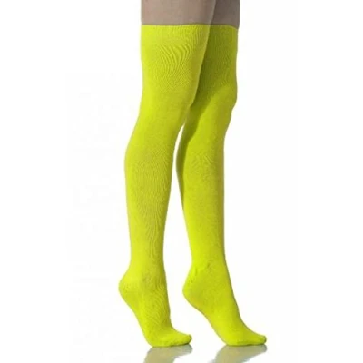 Image of Crazy Chick® Girls Teens Ladies Neon Plain Socks In 8 Vibrant Colours Over The Knee Socks/Knee High (Yellow)