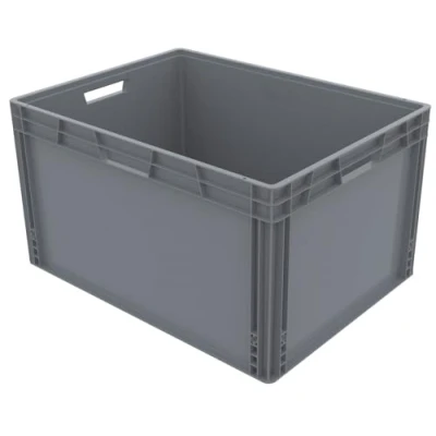 Image of Solent Plastics Recycled Plastic ECO Euro Stacking Industrial Storage Containers Boxes Crates! (65 Litre 60 x 40 34cm), Dark Grey (SPKRC)
