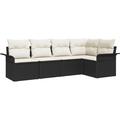 Image of vidaXL 5 Piece Garden Sofa Set with Cushions Black Poly Rattan