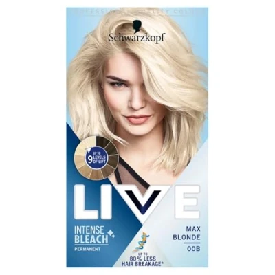 Image of Schwarzkopf LIVE Intense Lightener Max Blonde Permanent Bleach Hair Dye 00B, Colour Nourishing for Cool Blondes, Long Lasting With Less Brassiness