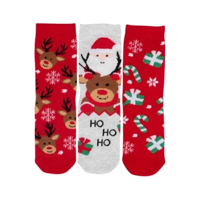 Image of United Labels Christmas Socks for Boys and Girls, Kids, Winter Socks, Sneaker Kids Red/Grey (Pack of 3), Red/Grey, 27 30