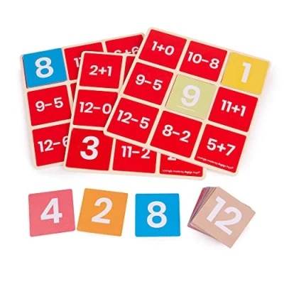 Image of Bigjigs Toys, Maths Bingo Game Add &amp; Subtract, Wooden Game, Kids Educational Set, Board Games, Toy