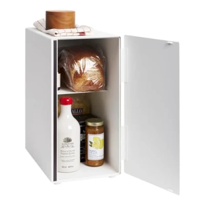Image of YAMAZAKI 5680 TOWER Bread Case Tall, white, Steel, Minimalist, 22 x 34.5 41 cm