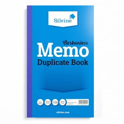 Image of Silvine Carbonless Duplicate Memo Book Numbered 1 100 with index sheet (210 x 127mm)