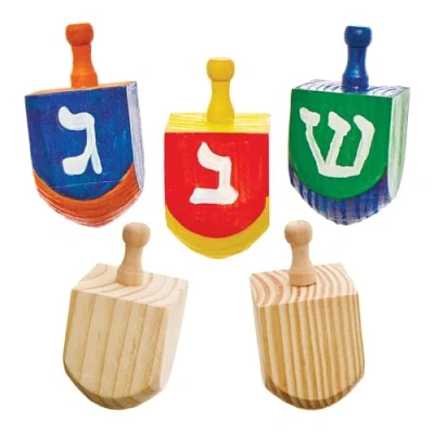 Image of Baker Ross FX939 Wooden Dreidels Pack of 5, Religious Education Arts and Crafts Kits for Kids