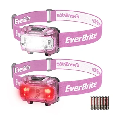 Image of EverBrite Head Torch Battery Powered, Super Bright LED Lightweight Headlamp with 5 Lighting Modes, Headlight for Kids and Adults Camping, Running, Cycling, Fishing, Hiking, Reading (2 Pack, Pink)