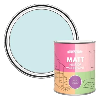 Image of Rust Oleum Blue Interior Wood Paint in Matt Finish Duck Egg 750ml