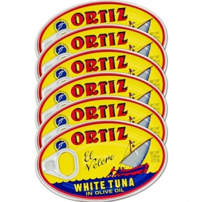 Image of Ortiz White Tuna in Olive Oil, Fresh Tender Slices, Spanish Wild Caught Tuna, High Protein and Omega 3 Fats, Excellent Salad, Pasta or Sandwiches No Need to Add Mayo, 3.95oz Can (Pack of 6)
