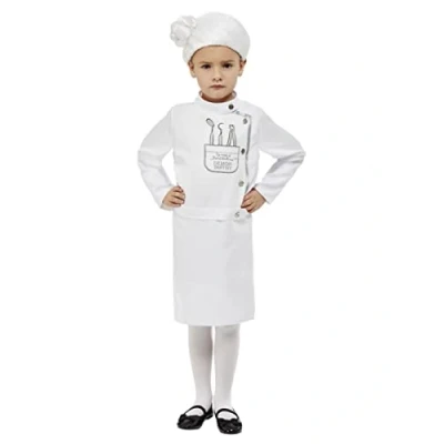 Image of Smiffys David Walliams Deluxe Demon Dentist Costume, White with Dress &amp; Wig, Officially Licensed Fancy Dress, Child Up Costumes