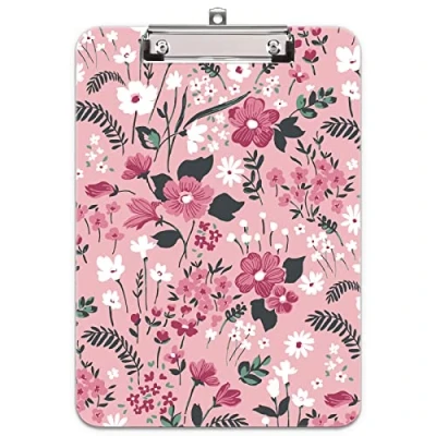 Image of Hnogri Plastic Clipboard A4, Fashion Design A4 Letter Size Clipboards &amp; Forms Holders for Office Supplies Lawyers,School Students and Kids, Low Profile Clip Cute Folder, Flower