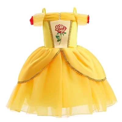 Image of Lito Angels Princess Belle Fancy Dress Up Costume Beauty and the Beast Party Yellow Ball Gown for Kids Girls Age 7 8 Years
