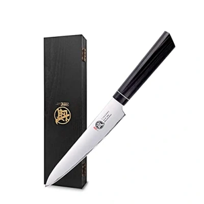Image of MITSUMOTO SAKARI Japanese Kitchen Chef Knife, 5.5 inch Hand Forged Paring Professional Fruit Knife (G10 Handle &amp; Sandalwood Box)