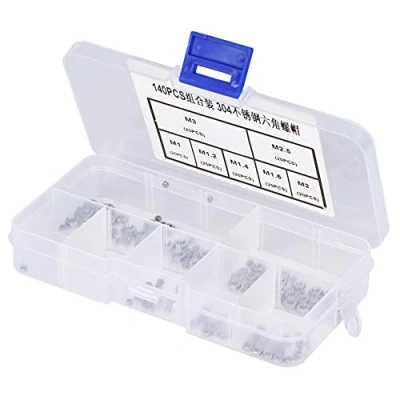 Image of Hex Nuts, 140pcs Nuts M1/M1.2/M1.4/M1.6/M2/M2.5/M3 Stainless Steel Nut Small Hexagonal Thread Fastener with Storage Box, for Home and Office Appliance, Communication Equipment