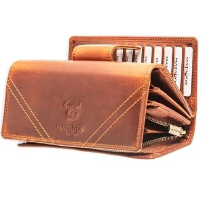 Image of MATADOR LISSABON XXL Women&#039;s Large Purse with Elegant Gift Box Luxury RFID Many Compartments Leather Wallet Large, Vintage Brown, 18x 10 x 4 CM, Classic