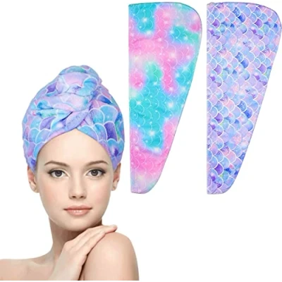 Image of WUBAYI 2Pack Hair Drying Towels Microfibre Quick Uper Absorbent Towel With Button. Designed For Wet Wraps, Women&#039;s &amp; Girls&#039; Wraps(Love)